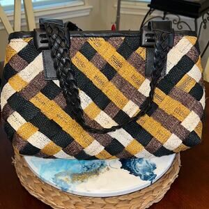 Straw Woven Checkered Handbag